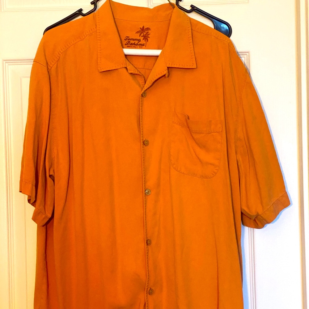 Used Tommy Bahama Orange Camp shirt - Large - Picture 1 of 3